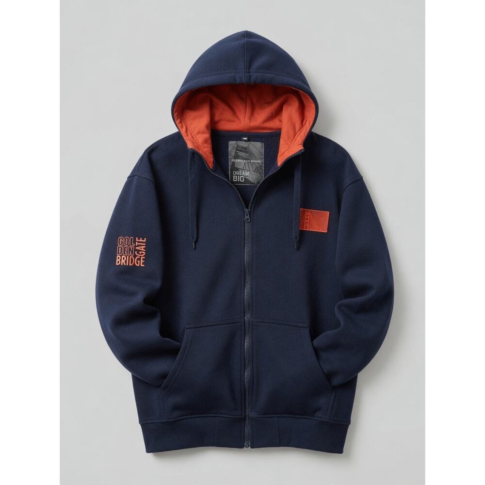 Golden Gate Bridge | Dream Big | Cotton Blend Zip-Up Hoodie | Navy | 2XL